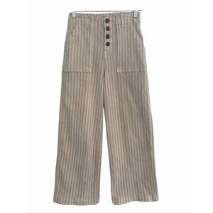 Böhme Pants Womens Size 25 Beige Striped High Rise Wide-Leg Ankle